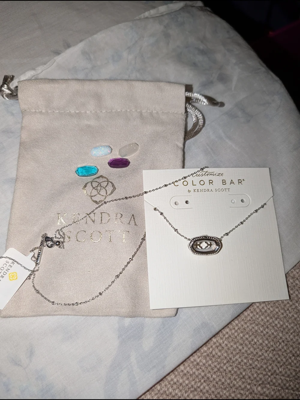 Kendra Scott Color Bar Silver Locket Necklace with Stones